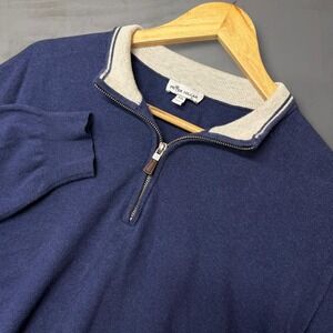 Peter Millar Quarter Zip Sweater Blue Pima Cotton Silk Cashmere XXL